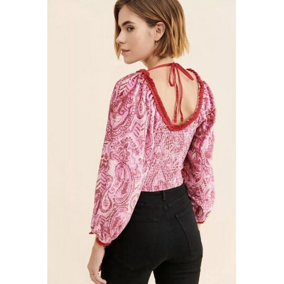 Free People Dare Me Velvet Cropped Blouse Pink Size XS - Picture 2 of 2